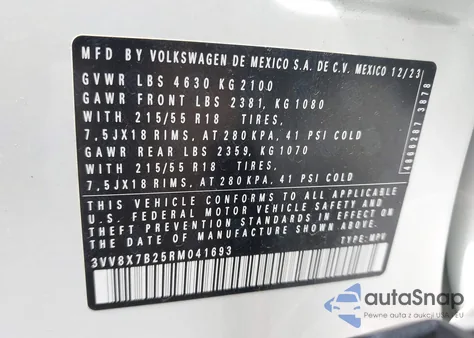 2024 Volkswagen Taos 1.5T S from USA, damaged, VIN 3VV8X7B25RM041693